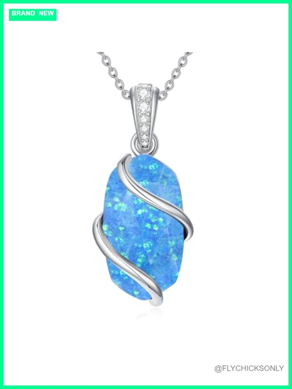 Sterling Silver Blue Opal Pendant Necklace Dainty Gemstone Jewelry